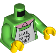 Visuel indicatif Rebrickable de Torse, pull, blanc 'Hail to the Chef' Tablier imprimé, bras verts, mains jaunes (Torso, Sweater, White 'Hail to the Chef' Apron Print, Green Arms, Yellow Hands)