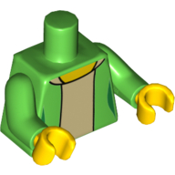 Visuel indicatif Rebrickable de Torse, cardigan over beige motif imprimé, bras vert vif, mains jaunes (Torso, Cardigan over Tan Undershirt Print, Bright Green Arms, Yellow Hands)
