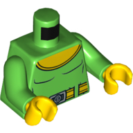 Torse, Muscles avec grand col rond jaune, motif imprimé ceinture, bras vert vif, mains jaunes (Torso, Muscles with Large Yellow Rounded Collar, Belt Print, Bright Green Arms, Yellow Hands)