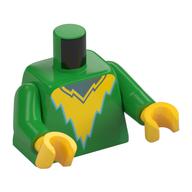 Visuel indicatif Rebrickable de Torse, motif imprimé poitrine jaune/bleu sable, bras vert vif, mains jaunes (Torso, Yellow/Sand Blue Lightning Chest Print, Bright Green Arms, Yellow Hands)