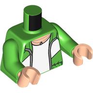 Visuel indicatif Rebrickable de Torse, Veste, Chemise blanche, Motif imprimé collier, bras vert vif, mains nougat clair (Torso, Jacket, White Shirt, Necklace Print, Bright Green Arms, Light Nougat Hands)