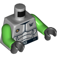 Visuel indicatif Rebrickable de Torse, armure avec logo de l'escouade de la galaxie et '30' à l'arrière motif imprimé, bras vert vif, mains noires (Torso, Armor with Galaxy Squad Logo and '30' on Back Print, Bright Green Arms, Black Hands)
