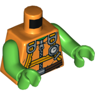 Visuel indicatif Rebrickable de Torse, combinaison avec fermeture éclair, sangles de harnais, altimètre et motif imprimé ceinture marron, bras et mains vert vif (Torso, Jumpsuit with Zipper, Harness Straps, Altimeter and Brown Belt Print, Bright Green Arms and Hands)
