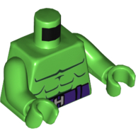 Torse, poitrine nue, muscles, ceinture violet foncé avec motif imprimé 'H' boucle, bras et mains vert vif (Torso, Bare Chest, Muscles, Dark Purple Belt with 'H' Buckle Print, Bright Green Arms and Hands)