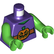 Torse, Gilet avec ceinture orange foncé et Orange citrouille Jack-o-Lantern boucle motif imprimé, bras vert vif, mains vert vif (Torso, Vest with Dark Orange Belt and Orange Pumpkin Jack-o-Lantern Buckle Print, Bright Green Arms, Bright Green Hands)
