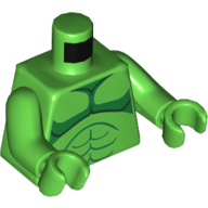Visuel indicatif Rebrickable de Torse, poitrine nue avec des lignes de corps vert et vert foncé sur les deux côtés motif imprimé (coque), bras et mains vert vif (Torso, Bare Chest with Green and Dark Green Body Lines on Both Sides Print (Hulk), Bright Green Arms and Hands)