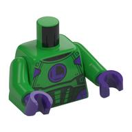 Torse, costume d'armure de kryptonite, motif imprimé violet foncé 'L', bras vert vif, mains pourpre foncé (Torso, Kryptonite Armor Suit, Dark Purple 'L' Print, Bright Green Arms, Dark Purple Hands)