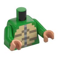 Torse, motif imprimé poitrine de tortue pixélisée, bras vert vif, mains nougat (Torso, Pixelated Turtle Chest Print, Bright Green Arms, Nougat Hands)