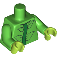 Visuel indicatif Rebrickable de Torse, tige de fleur, feuilles motif imprimé, bras vert vif, mains vert citron (Torso, Flower Stem, Leaves Print, Bright Green Arms, Lime Hands)