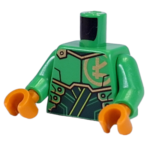 Torse, or asiatique symbole, or/vert foncé Armure motif imprimé, bras vert vif, mains or nacré (Torso, Gold Asian Symbol, Gold/Dark Green Armor Print, Bright Green Arms, Pearl Gold Hands)