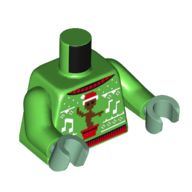 Torse, pull de Noël laid, bébé Groot, blanc musique Notes motif imprimé, bras vert vif, mains vert sable (Torso, Ugly Christmas Sweater, Baby Groot, White Music Notes Print, Bright Green Arms, Sand Green Hands)