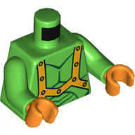 Torse, corps, muscles et sangles orange motif imprimé, bras vert vif, mains orange (Torso, Bodysuit, Muscles and Orange Straps Print, Bright Green Arms, Orange Hands)
