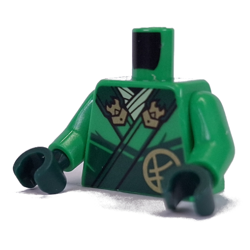 Torse, robe, bord vert foncé, or décorations motif imprimé, bras vert vif, mains vert foncé (Torso, Robe, Dark Green Trim, Gold Decorations Print, Bright Green Arms, Dark Green Hands)