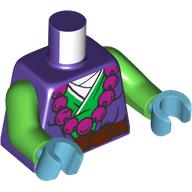 Torse, robe verte, collier magenta, ceinture brun foncé, motif : chemise blanche, bras vert vif, mains azur moyen (Torso, Green Robe, Magenta Necklace, Dark Brown Belt, White Shirt Print, Bright Green Arms, Medium Azure Hands)