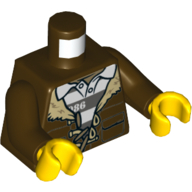 Visuel indicatif Rebrickable de Torse, veste avec col en fourrure sur chemise de prison motif imprimé, bras brun foncé, mains jaunes (Torso, Jacket with Fur Collar over Prison Shirt Print, Dark Brown Arms, Yellow Hands)