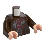 Visuel indicatif Rebrickable de Torse, Veste, Col brun rougeâtre, Poches, Chemise gris bleuâtre foncé, Boutons, Motif imprimé mouchoir rayé rouge foncé, bras brun foncé, mains nougat clair (Torso, Jacket, Reddish brown Collar, Pockets, Dark Bluish Grey Shirt, Buttons, Dark Red Striped Handkerchief Tie Print, Dark Brown Arms, Light Nougat Hands)