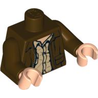 Visuel indicatif Rebrickable de Torse, Veste en cuir, Chemise boutonnée motif imprimé, bras brun foncé, mains nougat clair (Torso, Leather Jacket, Button Down Shirt Print, Dark Brown Arms, Light Nougat Hands)