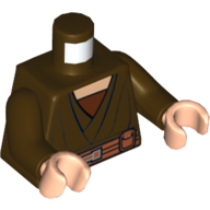 Visuel indicatif Rebrickable de Torse, robe avec ceinture orange foncé motif imprimé (Saesee Tiin), bras brun foncé, mains nougat clair (Torso, Robe with Dark Orange Belt Print (Saesee Tiin), Dark Brown Arms, Light Nougat Hands)