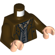 Visuel indicatif Rebrickable de Torse, veste avec gilet gris bleuté foncé et motif imprimé ascot beige foncé, bras brun foncé, mains nougat clair (Torso, Jacket with Dark Bluish Gray Vest and Dark Tan Ascot Print, Dark Brown Arms, Light Nougat Hands)
