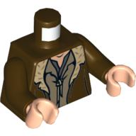 Visuel indicatif Rebrickable de Torse, manteau avec garniture en fourrure beige et 2 chemises motif imprimé, bras brun foncé, mains nougat clair (Torso, Coat with Tan Fur Trim and 2 Shirts Print, Dark Brown Arms, Light Nougat Hands)