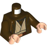 Visuel indicatif Rebrickable de Torse, robe à capuche sur beige Jedi robe avec sous-vêtement et ceinture motif imprimé (Obi-Wan), bras brun foncé, mains nougat clair (Torso, Hooded Robe over Tan Jedi Robe with Undershirt and Belt Print (Obi-Wan), Dark Brown Arms, Light Nougat Hands)