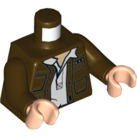 Visuel indicatif Rebrickable de Torse, veste, ouvert sur la chemise blanche motif imprimé, bras brun foncé, mains nougat clair (Torso, Jacket, Open over White Shirt Print, Dark Brown Arms, Light Nougat Hands)