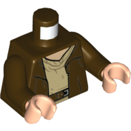 Visuel indicatif Rebrickable de Torse, veste, Tunique beige, motif : ceinture, bras brun foncé, mains nougat clair (Torso, Jacket, Tan Tunic, Belt Print, Dark Brown Arms, Light Nougat Hands)