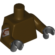 Visuel indicatif Rebrickable de Torse, sans motif, brun foncé avec motif imprimé bande argentée, mains noires (Torso, Plain, Dark Brown Arms with Silver Band Print, Black Hands)
