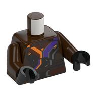 Torse, armure de poitrine violet foncé/gris bleu foncé/orange, motif imprimé bracelet brun rougeâtre, bras brun foncé, mains noires (Torso, Dark Purple/Dark Bluish Grey/Orange Chest Armor, Reddish Brown Strap Print, Dark Brown Arms, Black Hands)
