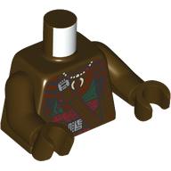 Visuel indicatif Rebrickable de Torse, robe marron foncé, sangle, chemise vert foncé, ceinture rouge foncé, motif imprimé collier, bras et mains brun foncé (Torso, Dark Brown Robe, Strap, Dark Green Shirt, Dark Red Belt, Necklace Print, Dark Brown Arms and Hands)