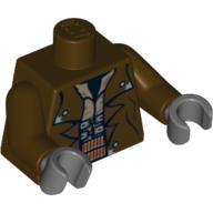 Visuel indicatif Rebrickable de Torse, veste avec boutons argentés et motif imprimé ceinture de munitions (Cad Bane), bras brun foncé, mains gris bleuté foncé (Torso, Jacket with Silver Buttons and Ammo Belt Print (Cad Bane), Dark Brown Arms, Dark Bluish Gray Hands)