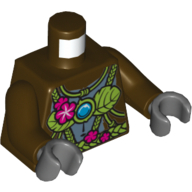 Torse, gorille avec dessus de feuille et ceinture, fleurs roses et motif imprimé chi orbe, bras brun foncé, mains gris bleuté foncé (Torso, Gorilla with Leaf Top and Belt, Pink Flowers and Chi Orb Print, Dark Brown Arms, Dark Bluish Gray Hands)