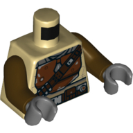 Visuel indicatif Rebrickable de Torse, armure, poitrine marron rougeâtre, bandoulière marron foncé et motif imprimé ceinture, bras brun foncé, mains gris bleuté foncé (Torso, Armor, Reddish Brown Chestplate, Dark Brown Shoulder Strap and Belt Print, Dark Brown Arms, Dark Bluish Gray Hands)