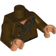 Visuel indicatif Rebrickable de Torse, chemise en lambeaux avec motif imprimé de fines ceintures, bras brun foncé, mains nougat (Torso, Tattered Shirt with Thin Sash Print, Dark Brown Arms, Nougat Hands)
