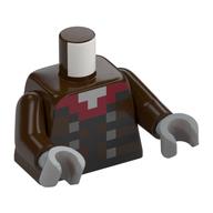 Torse, noir pixellisé, rouge foncé et carrés argentés (boutons) motif imprimé, bras brun foncé, mains gris bleuté clair (Torso, Pixelated Black, Dark Red, and Silver Squares (Buttons) Print, Dark Brown Arms, Light Bluish Gray Hands)