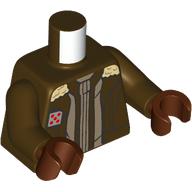 Torse, veste, doublure beige, col en fourrure, badge imprimé, bras brun foncé, mains brun rougeâtre (Torso, Jacket, Tan Trim, Fur Collar, Badge Print, Dark Brown Arms, Reddish Brown Hands)