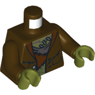 Visuel indicatif Rebrickable de Torse, ouvert Veste avec peau d'olivier agrafée et gilet cousu motif imprimé (Monstre de Frankenstein), bras brun foncé, mains vert olive (Torso, Open Jacket with Stapled Olive Skin and Stitched Vest Print (Frankenstein's Monster), Dark Brown Arms, Olive Green Hands)