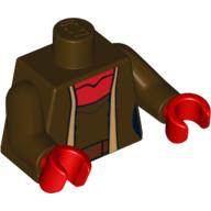 Torse, robe avec ceinture brun rougeâtre et motif imprimé au cou rouge (shaak ti), bras brun foncé, mains rouges (Torso, Robe with Reddish Brown Belt and Red Neck Print (Shaak Ti), Dark Brown Arms, Red Hands)
