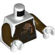 Visuel indicatif Rebrickable de Torse, armure, poitrine marron foncé plaque imprimé, bras brun foncé, mains blanches (Torso, Armor, Dark Brown Chest Plate Print, Dark Brown Arms, White Hands)