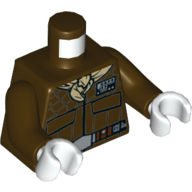 Visuel indicatif Rebrickable de Torse, veste avec poches, ceinture utilitaire courbée, motif : écharpe beige, bras brun foncé, mains blanches (Torso, Jacket with Pockets, Curved Utility Belt, Tan Scarf Print, Dark Brown Arms, White Hands)