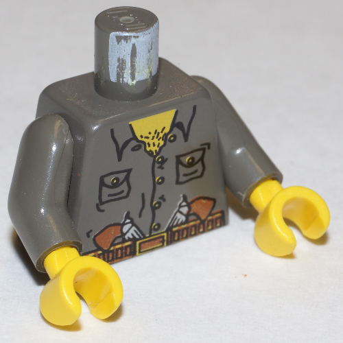 Visuel indicatif Rebrickable de Torse, chemise avec deux poches, deux pistolets en motif imprimé ceinture, bras gris foncé, mains jaunes (Torso, Shirt with Two Pockets, Two Guns in Belt Print, Dark Gray Arms, Yellow Hands)