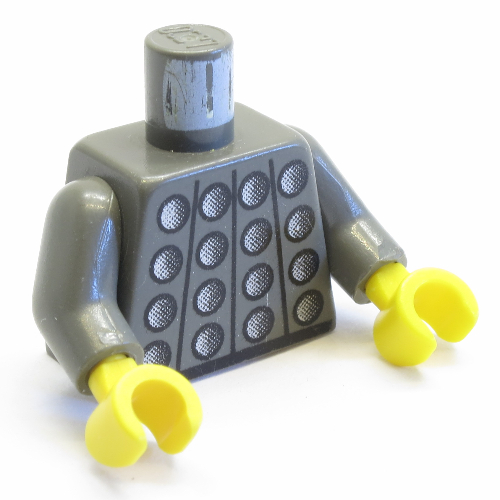 Visuel indicatif Rebrickable de Torse, Motif imprimé armure cloutée, bras gris foncé, mains jaunes (Torso, Studded Armor Print, Dark Gray Arms, Yellow Hands)