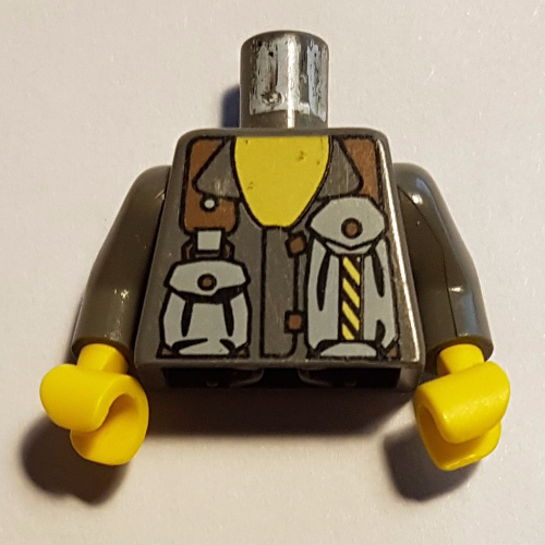 Visuel indicatif Rebrickable de Torse, Chemise avec deux poches sur poitrine motif imprimé (Docs), bras gris foncé, mains jaunes (Torso, Shirt with Two Pouches on Chest Print (Docs), Dark Gray Arms, Yellow Hands)