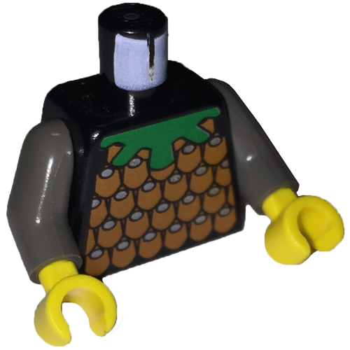 Visuel indicatif Rebrickable de Torse, armure, armure à écailles marron imprimé, bras gris foncé, mains jaunes (Torso, Armor, Scale Mail Brown Print, Dark Gray Arms, Yellow Hands)