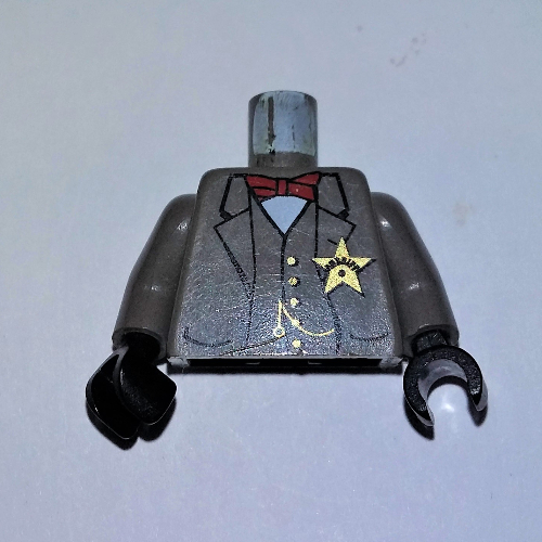 Torse, veste, gilet, badge étoile, noeud papillon rouge et montre fob motif imprimé (shérif), bras gris foncé, mains noires (Torso, Jacket, Vest, Star Badge, Red Bow Tie and Watch Fob Print (Sheriff), Dark Gray Arms, Black Hands)