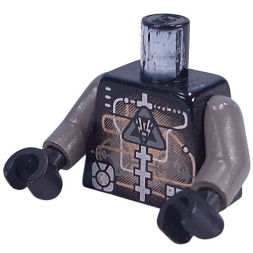 Visuel indicatif Rebrickable de Torse, Insectoïdes droïde Argent et cuivre circuit motif imprimé, bras gris foncé, mains noires (Torso, Insectoids Droid Silver and Copper Circuitry Print, Dark Gray Arms, Black Hands)