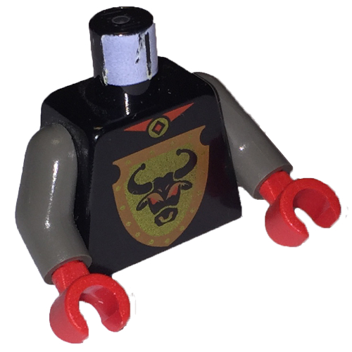 Torse, Tête de taureau sur motif imprimé Bouclier marron, bras gris foncé, mains rouges (Torso, Bull's Head on Brown Shield Print, Dark Gray Arms, Red Hands)