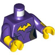 Torse, combinaison avec garniture côté argent, jaune Batgirl Logo imprimé, bras violet foncé avec motif imprimé poignets jaunes, mains jaunes (Torso, Jumpsuit with Silver Side Trim, Yellow Batgirl Logo Print, Dark Purple Arms with Yellow Cuffs Print, Yellow Hands)