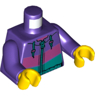 Visuel indicatif Rebrickable de Torse, pull avec bleu azur foncé, rose foncé, rayures violettes, fermeture éclair, cordons de capuche motif imprimé, bras pourpre foncé, mains jaunes (Torso, Sweater with Dark Azure, Dark Pink, Purple Stripes, Zipper, Hood Cords Print, Dark Purple Arms, Yellow Hands)