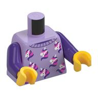 Visuel indicatif Rebrickable de Torse, garniture pyjama violet foncé, motif imprimé licornes, bras pourpre foncé, mains jaunes (Torso, Pajama Dark Purple Trim, Unicorns Print, Dark Purple Arms, Yellow Hands)
